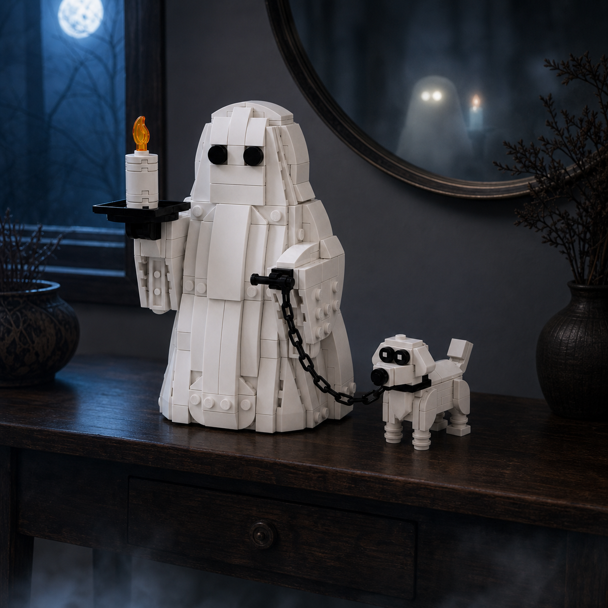 Midnight Ghost and Puppy Building Block Set 🕯️👻