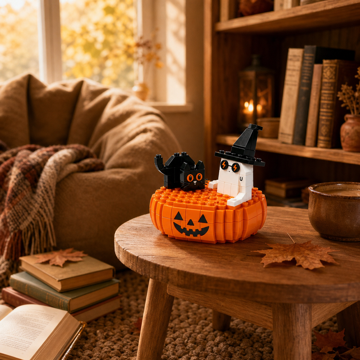 Cool Ghost & Black Cat Jack-o'-Lantern Halloween Building Blocks