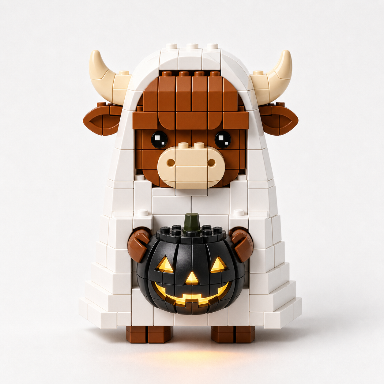 🐮👻 Midnight Pumpkin Highland Cow Ghost Brick Set 🎃✨