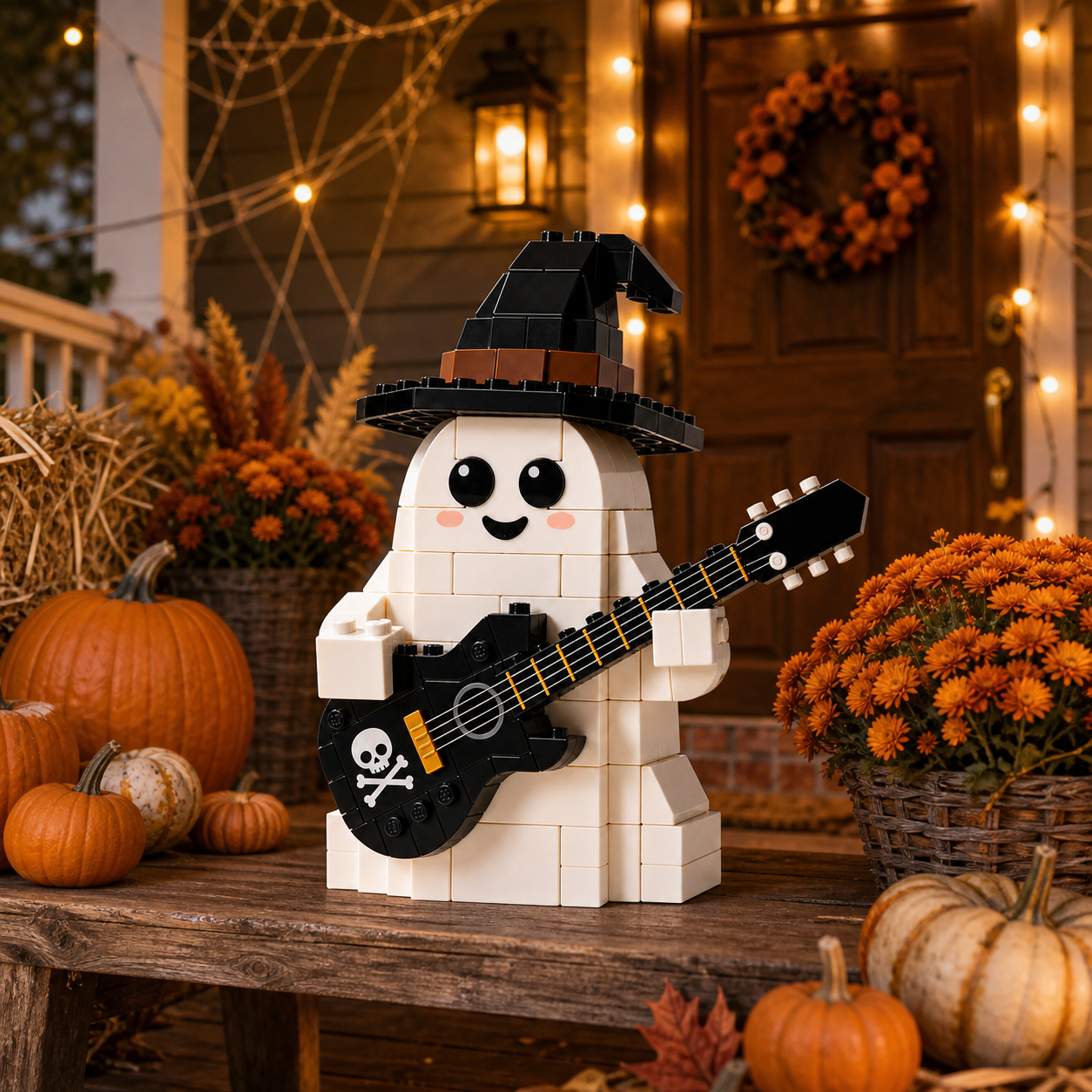 Cute Witch Ghost Building Blocks with Skull Electric Guitar