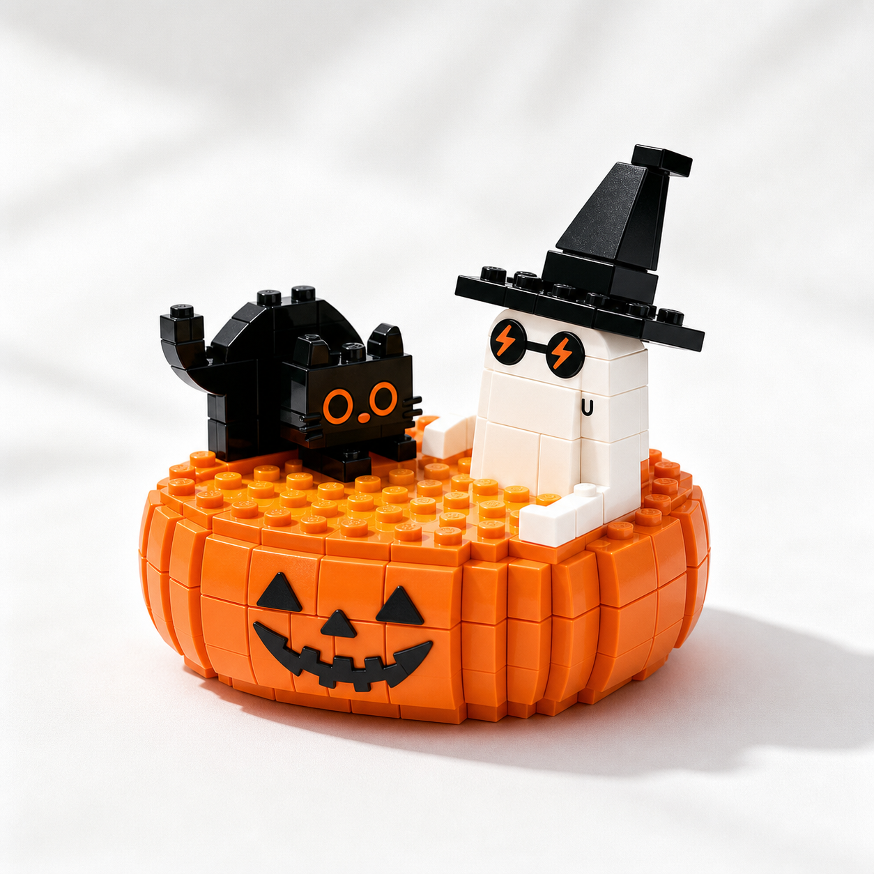 Cool Ghost & Black Cat Jack-o'-Lantern Halloween Building Blocks