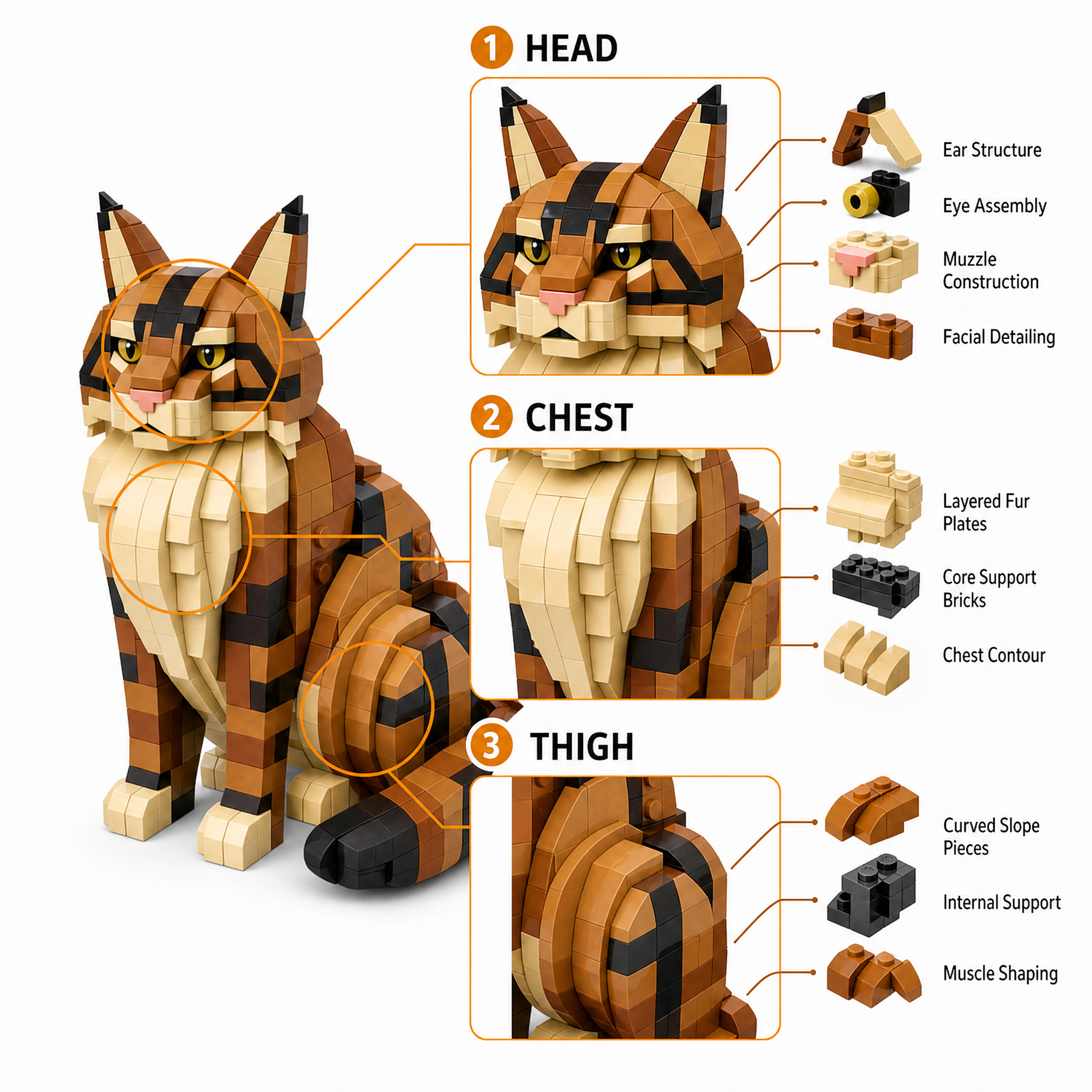 Tabby Maine Coon Cat Building Block Set | Majestic Cat Display Model for Adults