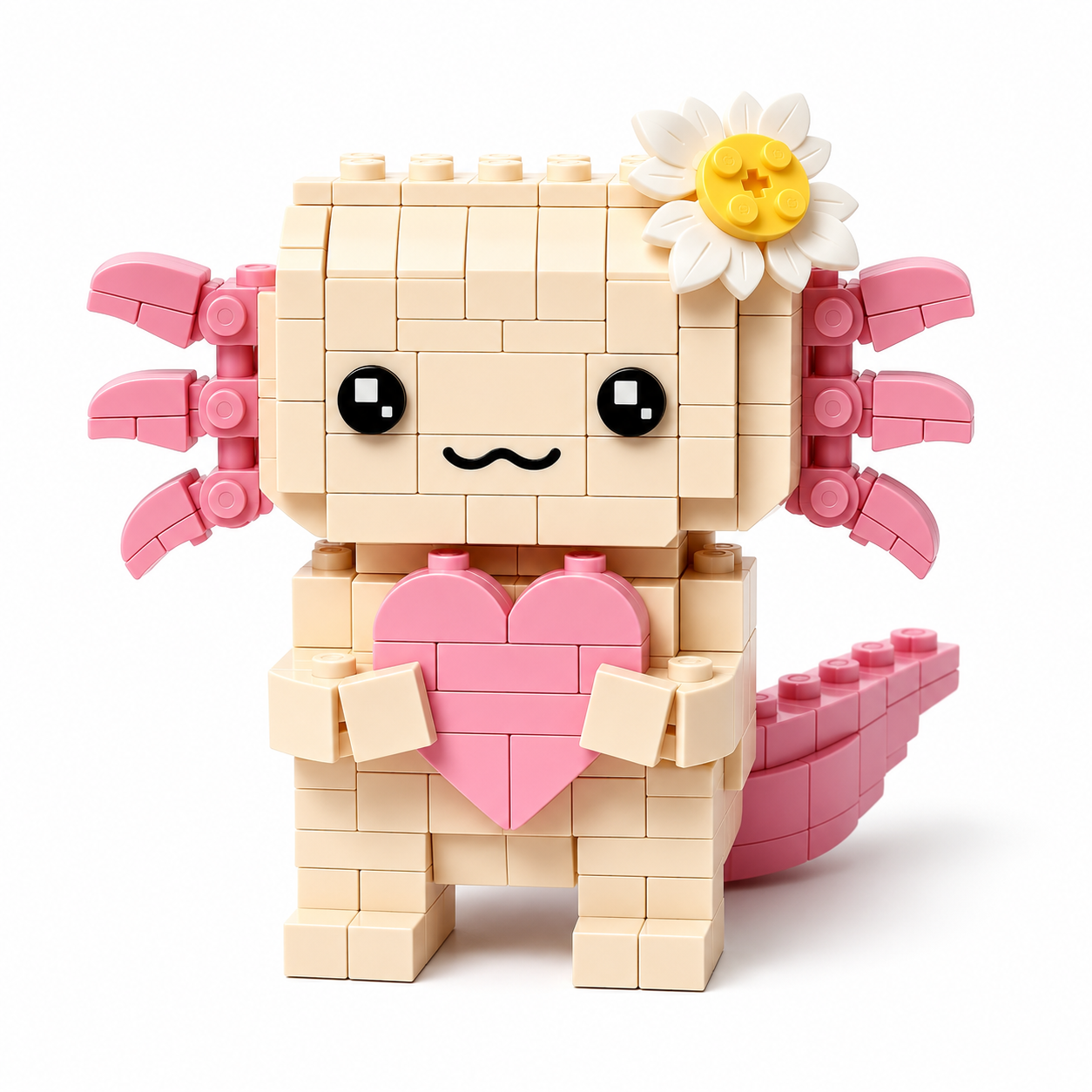 🌸💖 Blooming Axolotl Brick Set 💖🌸 A Sweet Little Friend Holding a Heart