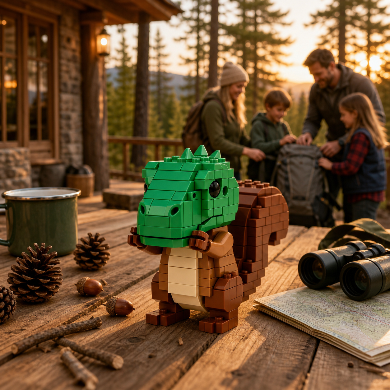 Cute Dinosaur Squirrel Hybrid Building Blocks | Whimsical Woodland Desk Decor
