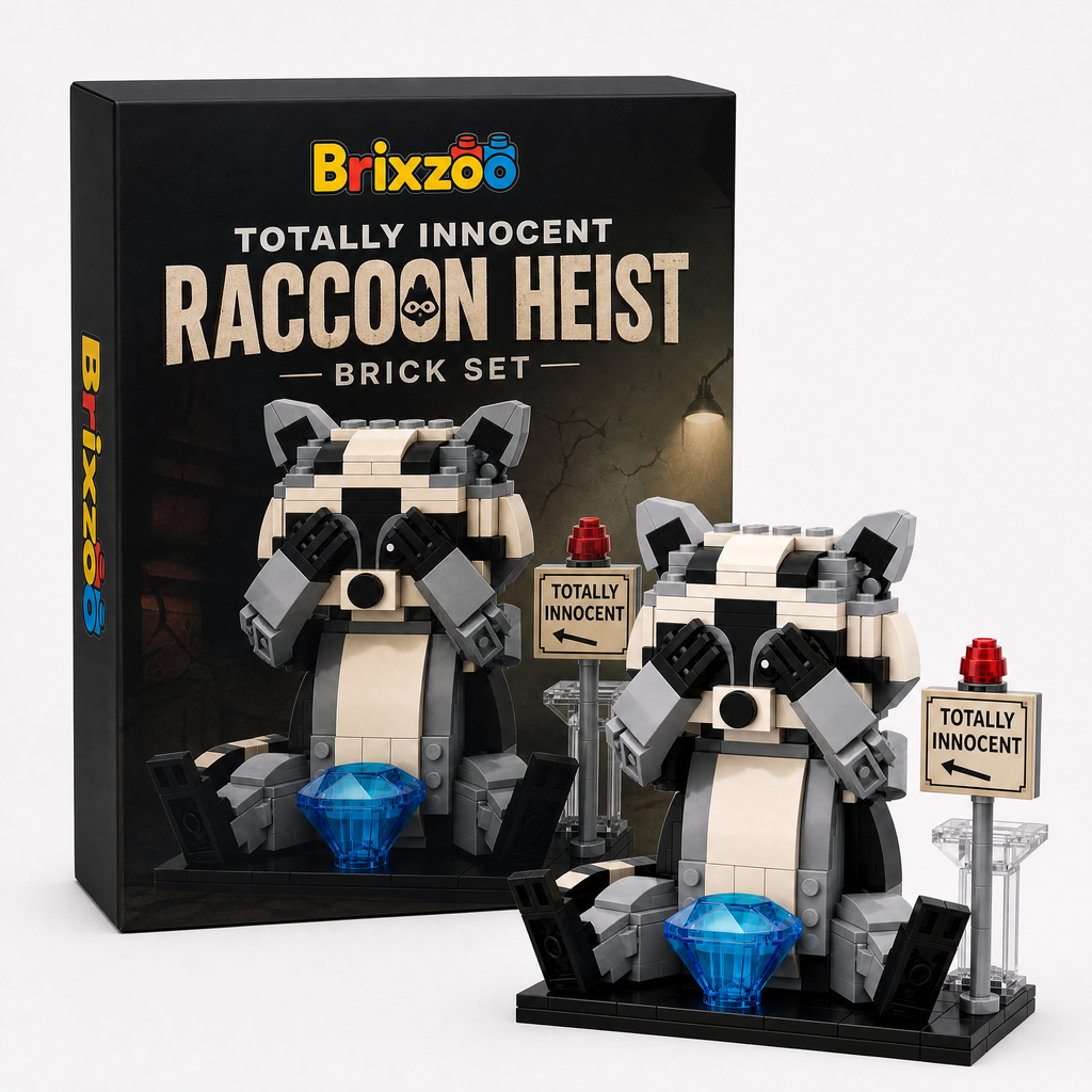 Totally Innocent Raccoon Heist Brick Set | Funny Animal Display Building Kit for Adults
