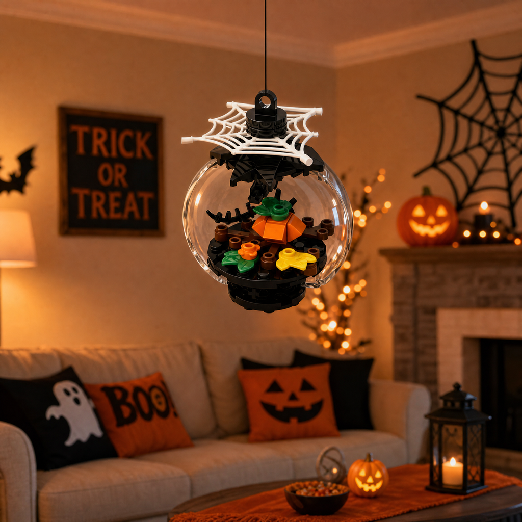 🕸️🎃 Halloween Pumpkin Spider Web Crystal Ball Brick Set ✨