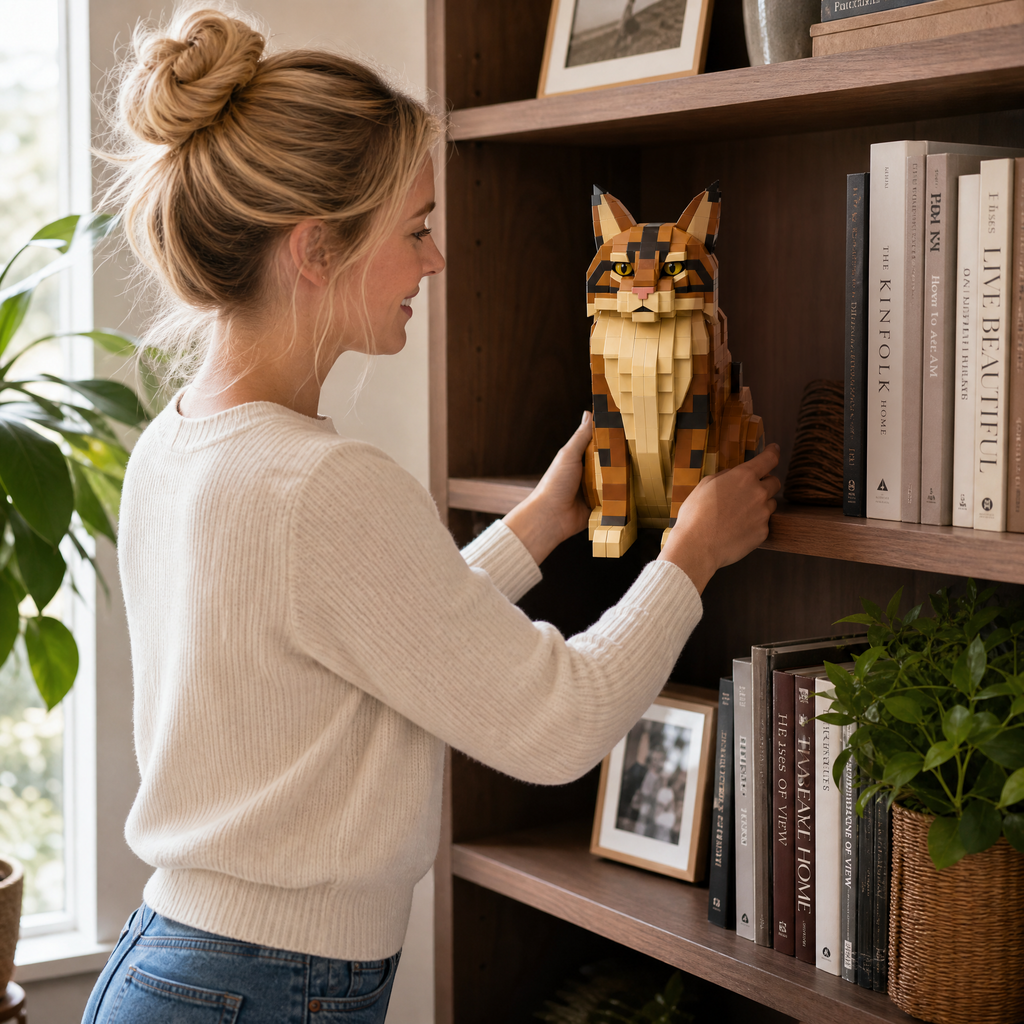 Tabby Maine Coon Cat Building Block Set | Majestic Cat Display Model for Adults
