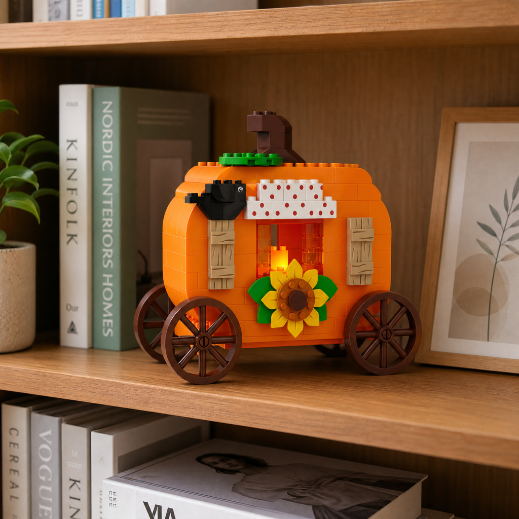 Whimsical Pumpkin Carriage Brick Set | Halloween & Fall Building Kit