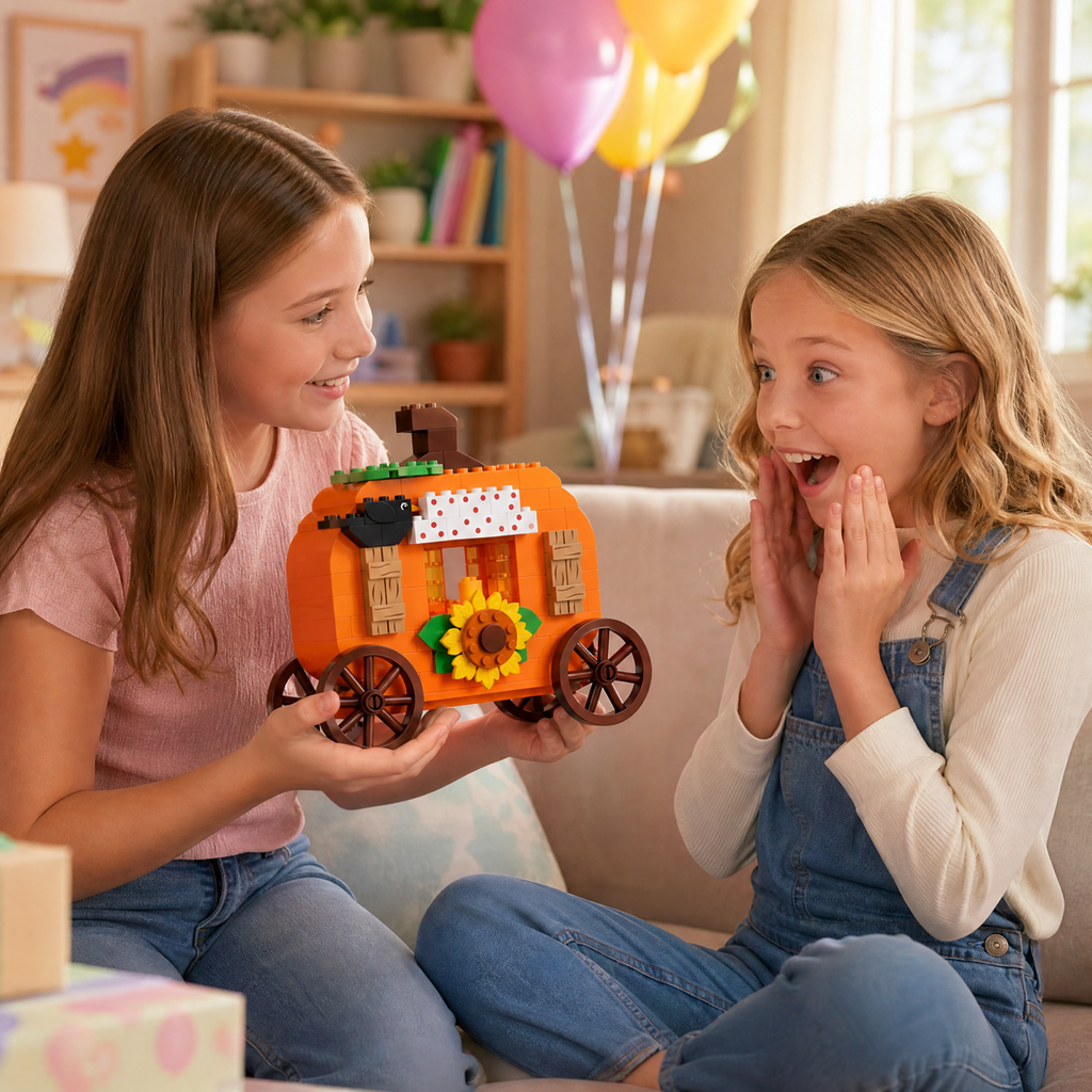 Whimsical Pumpkin Carriage Brick Set | Halloween & Fall Building Kit