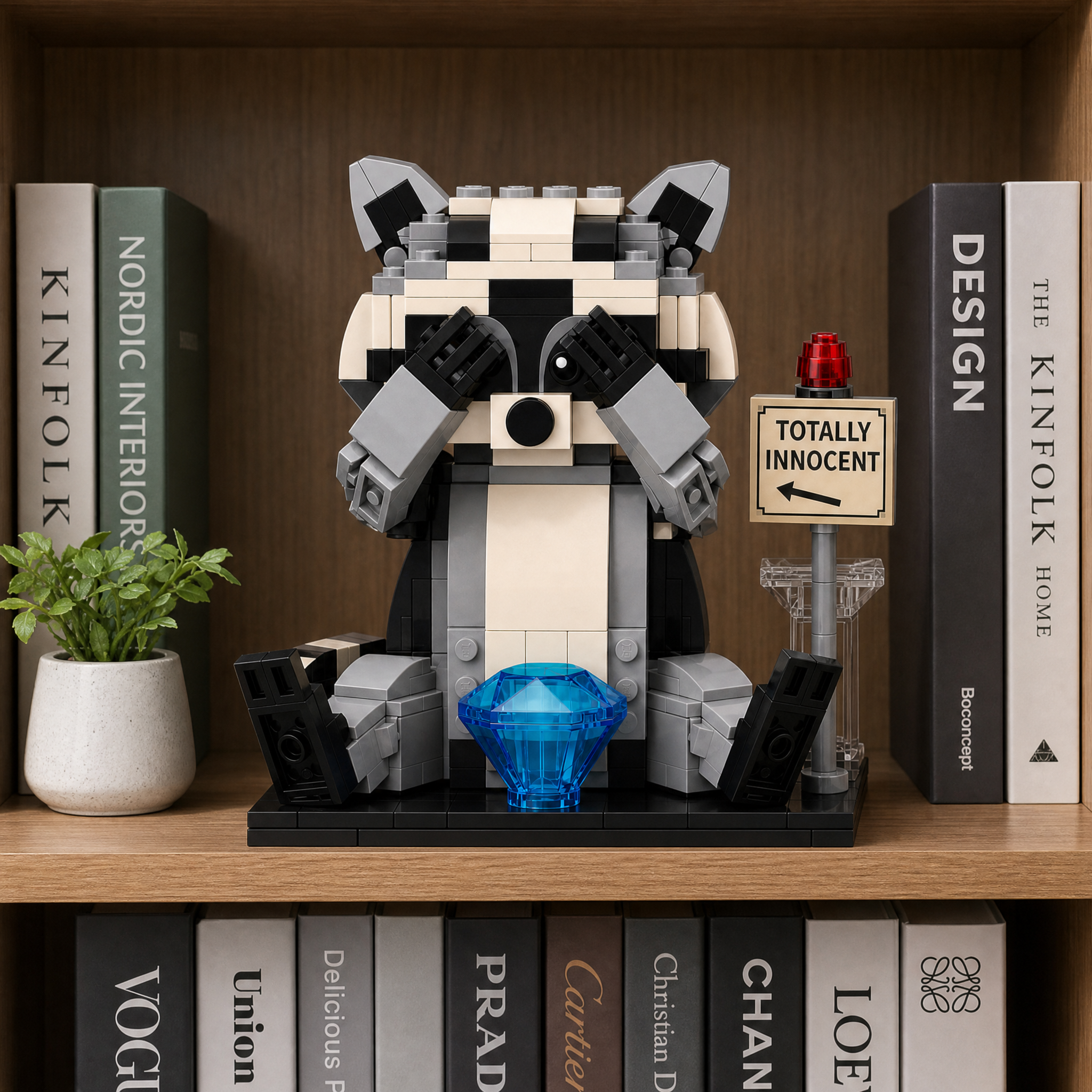 Totally Innocent Raccoon Heist Brick Set | Funny Animal Display Building Kit for Adults