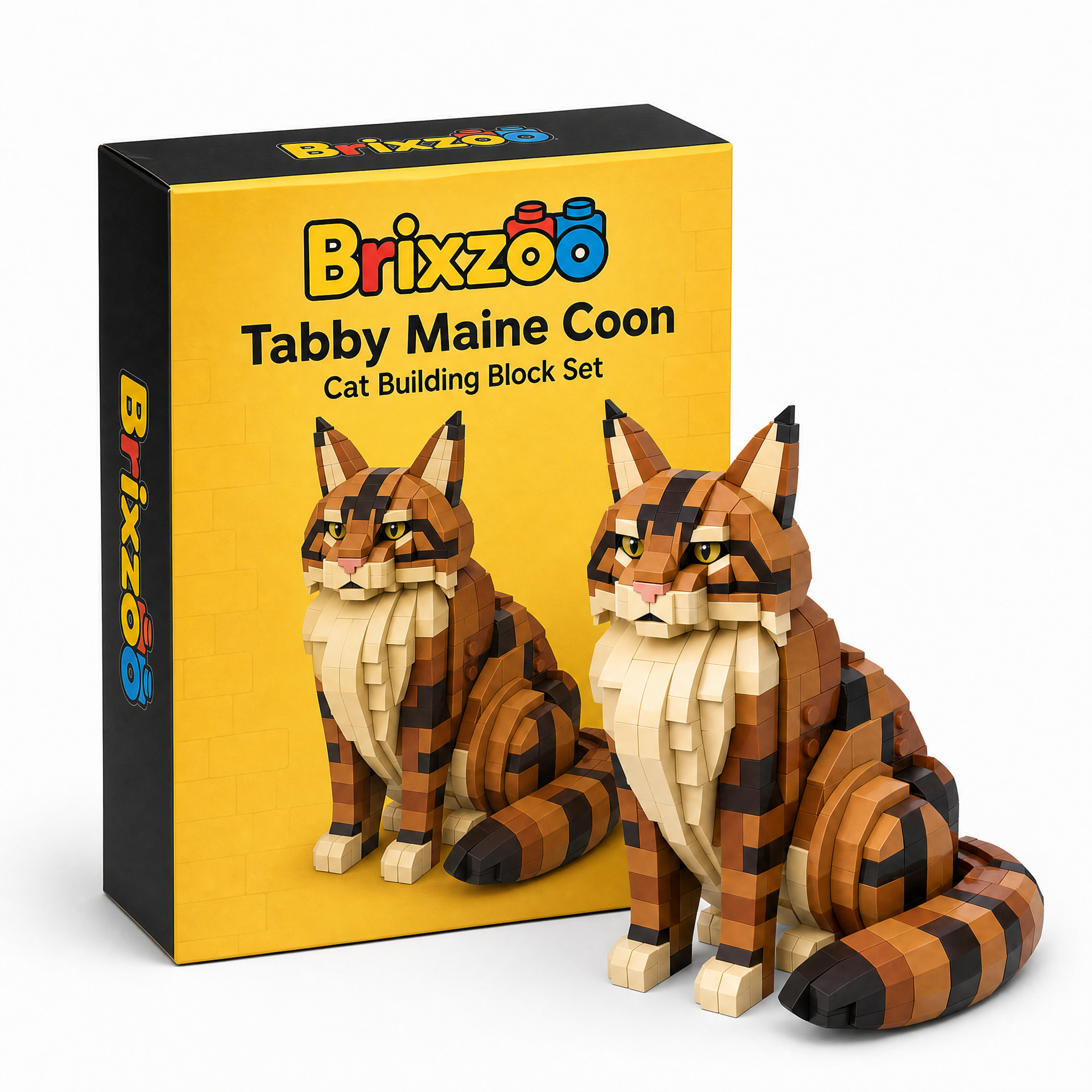 Tabby Maine Coon Cat Building Block Set | Majestic Cat Display Model for Adults