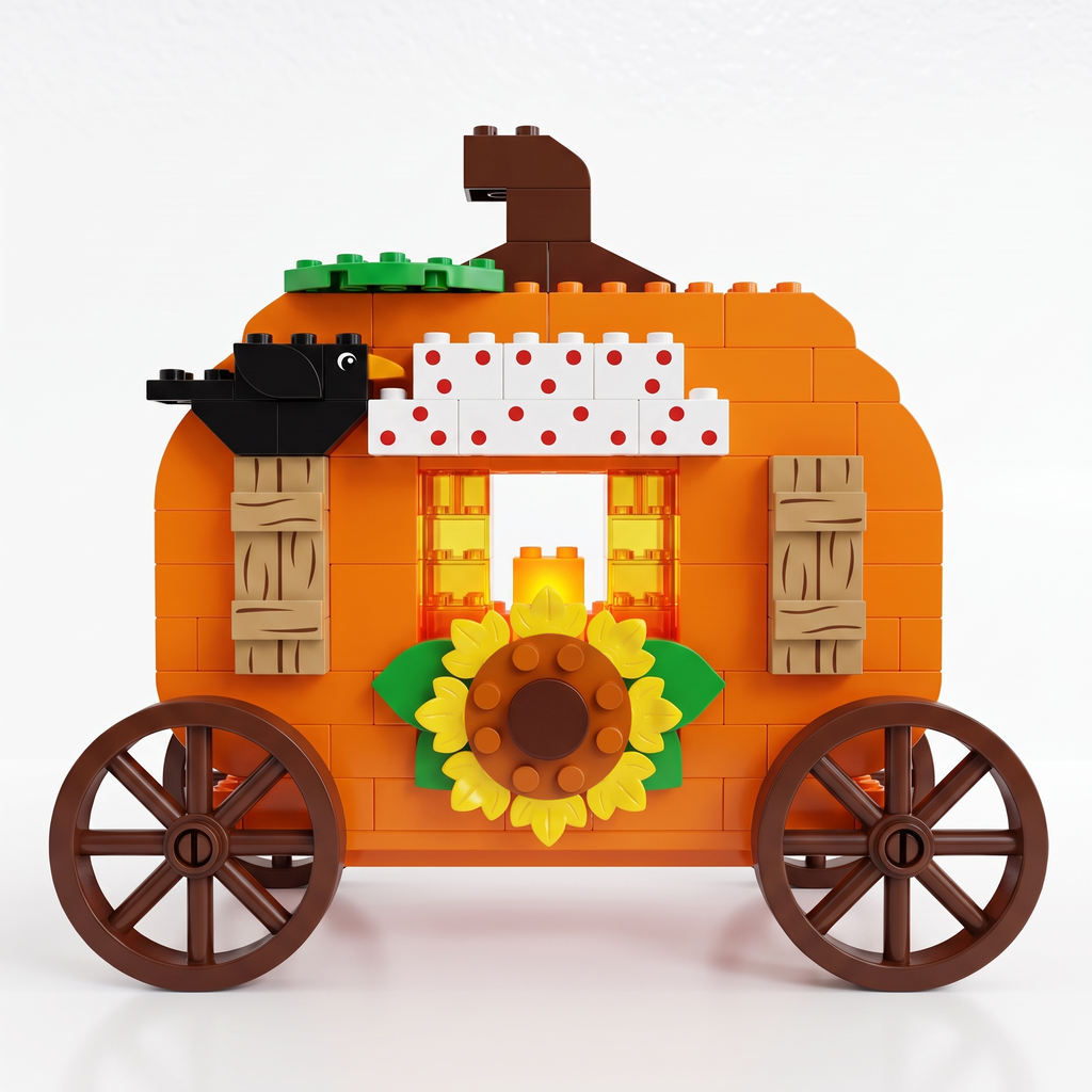 Whimsical Pumpkin Carriage Brick Set | Halloween & Fall Building Kit