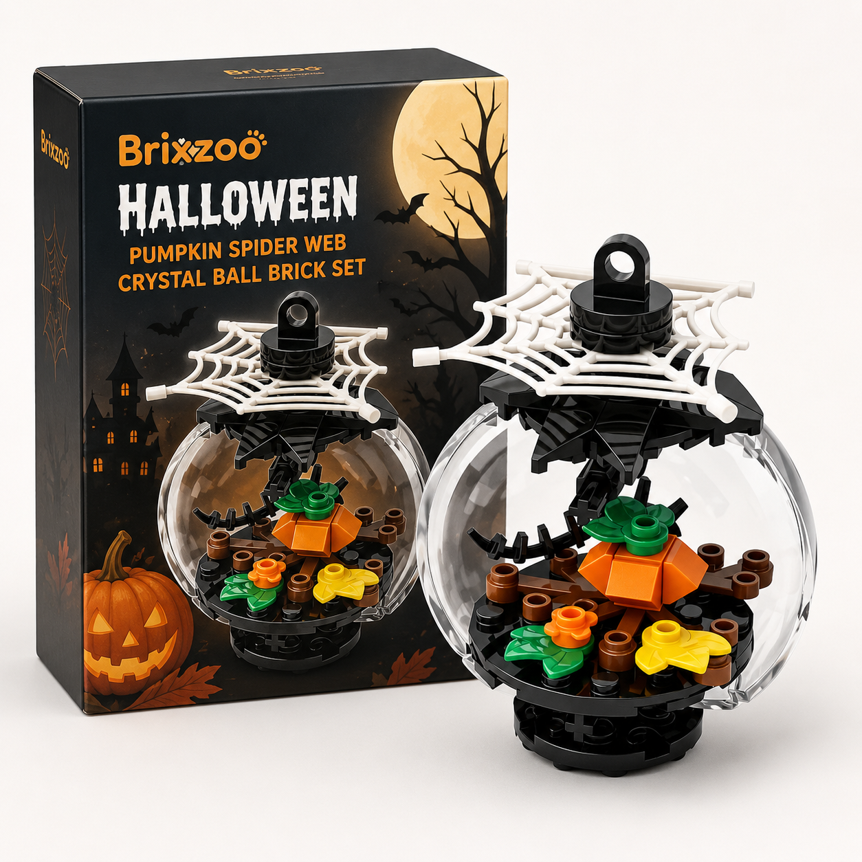 🕸️🎃 Halloween Pumpkin Spider Web Crystal Ball Brick Set ✨