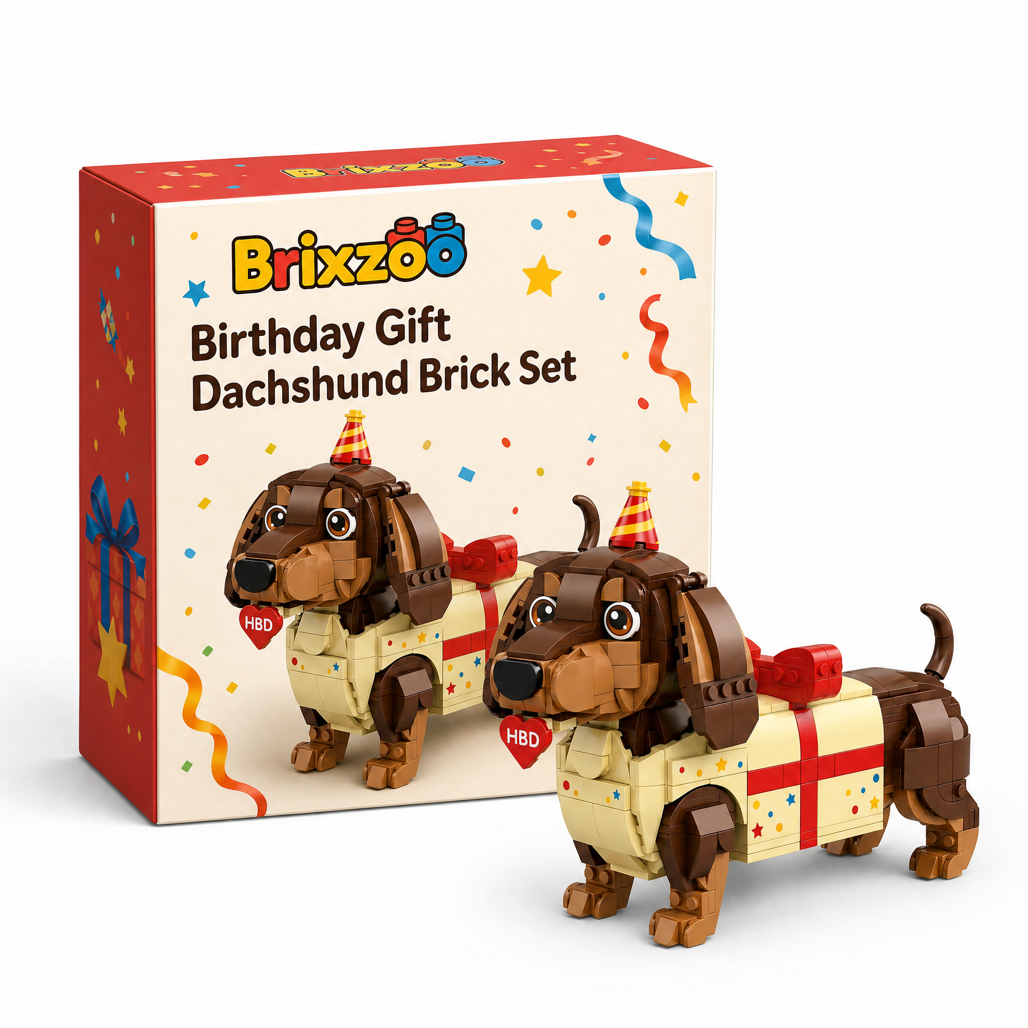 Birthday Gift Dachshund Brick Set | Cute Sausage Dog in Present Box Building Kit for Adults