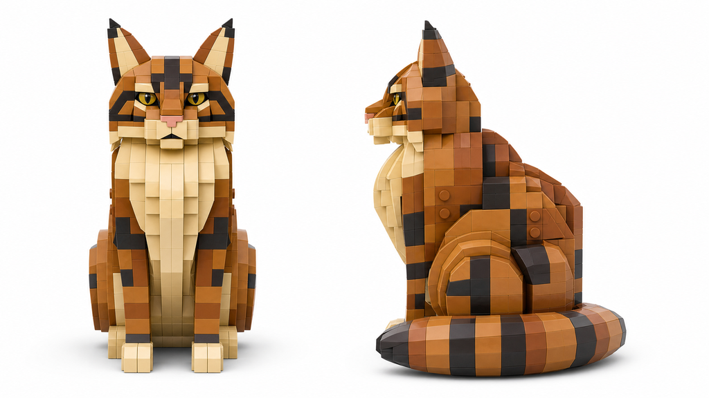 Tabby Maine Coon Cat Building Block Set | Majestic Cat Display Model for Adults