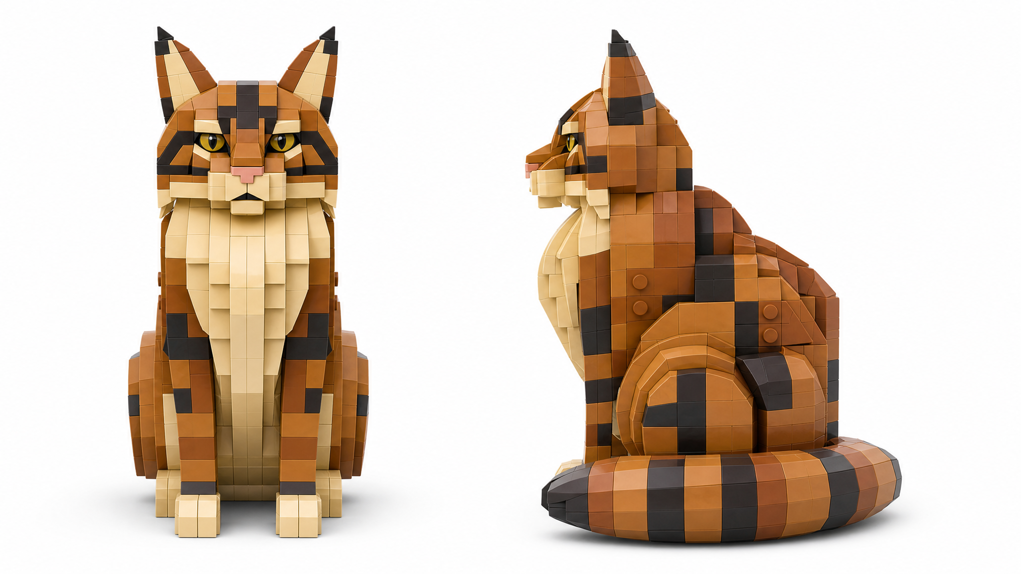 Tabby Maine Coon Cat Building Block Set | Majestic Cat Display Model for Adults