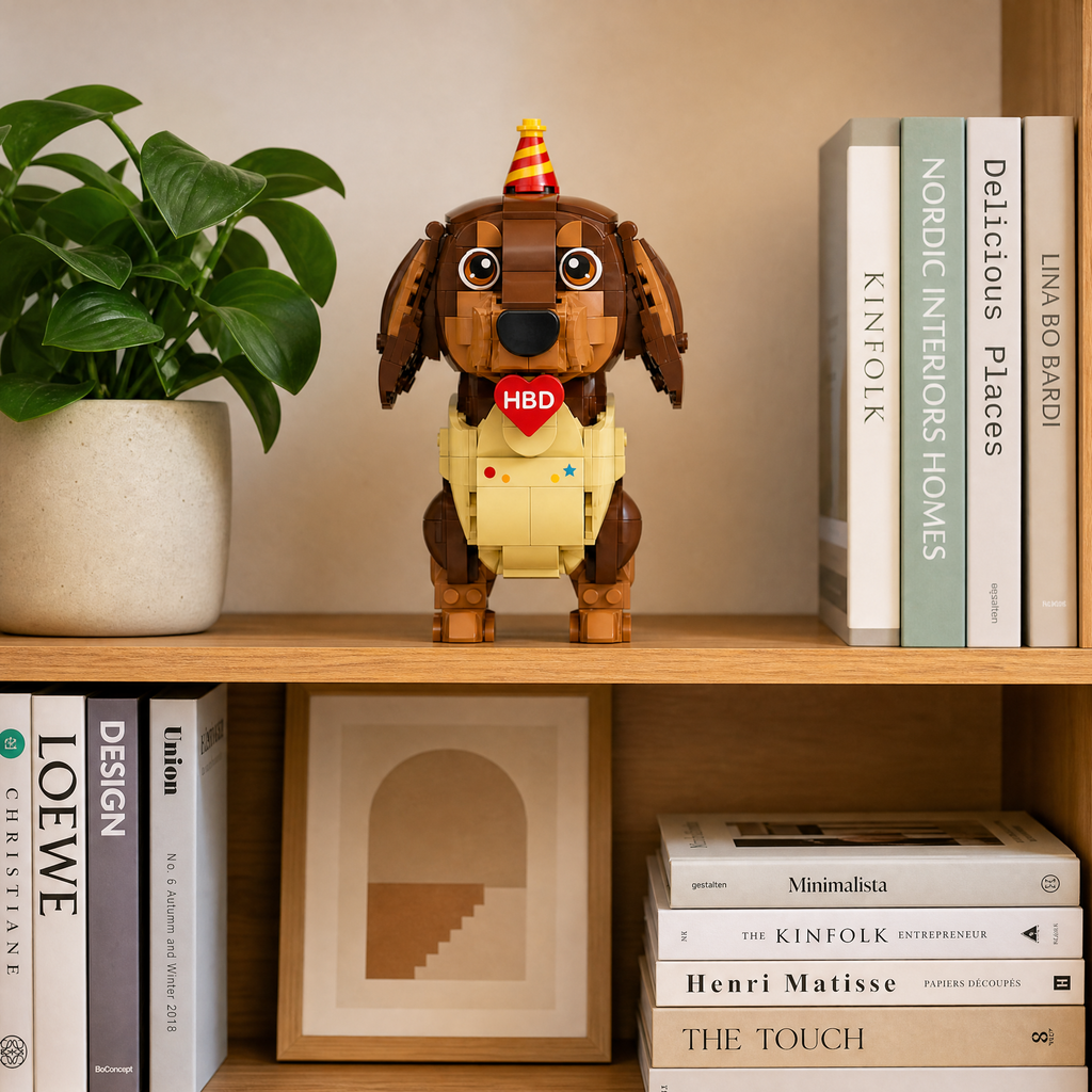Birthday Gift Dachshund Brick Set | Cute Sausage Dog in Present Box Building Kit for Adults