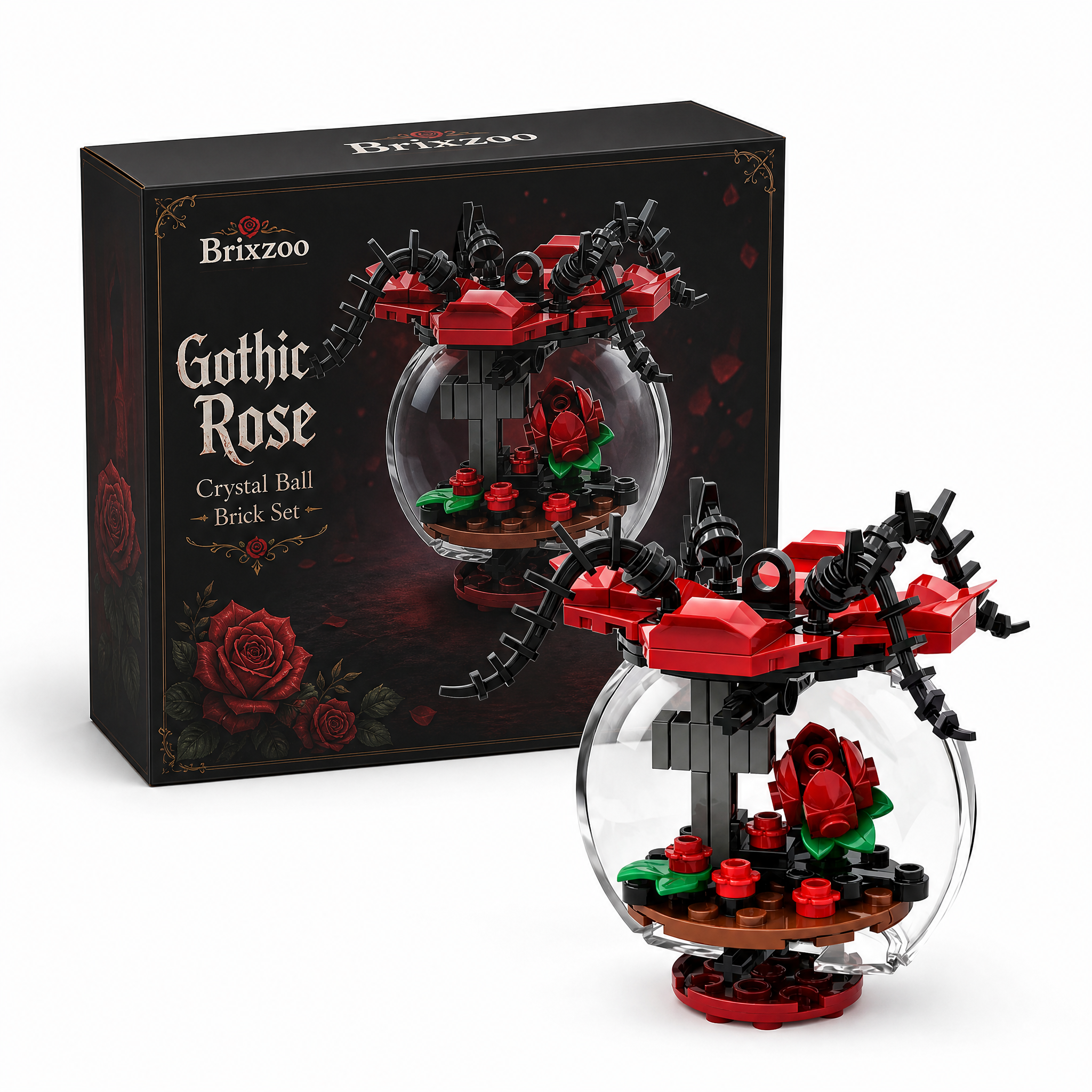 🌹🖤 Gothic Rose Crystal Ball Brick Set 🔮✨