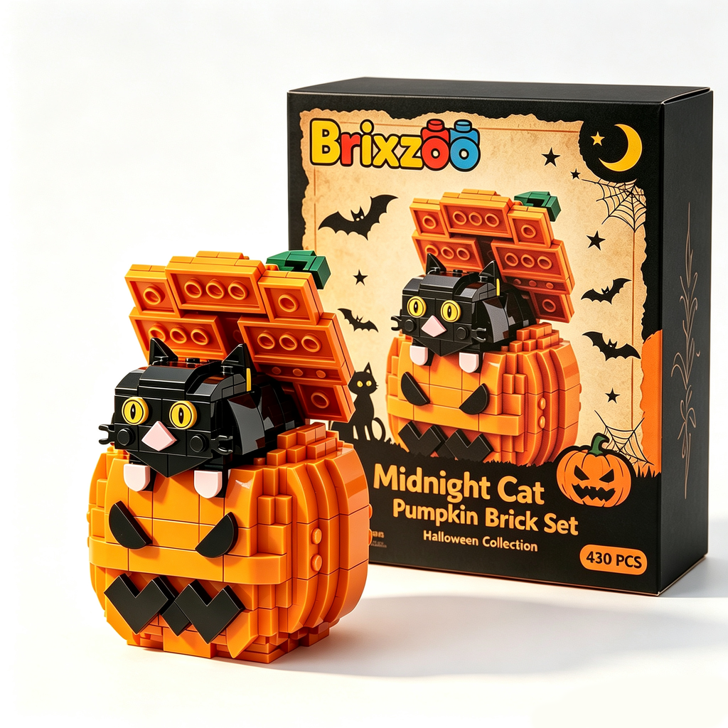 Midnight Cat Pumpkin Brick Set 🐈‍⬛🧡