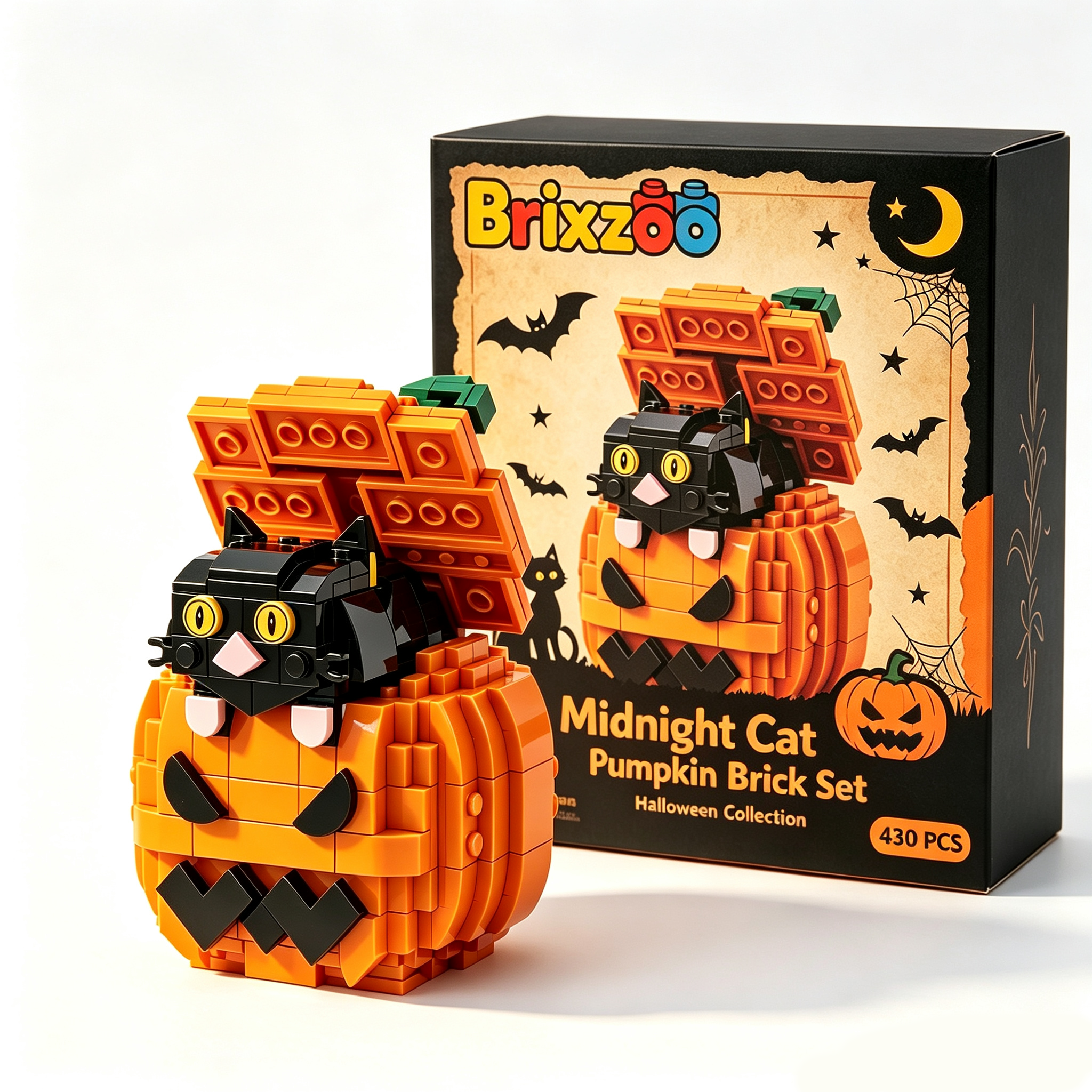 Midnight Cat Pumpkin Brick Set 🐈‍⬛🧡