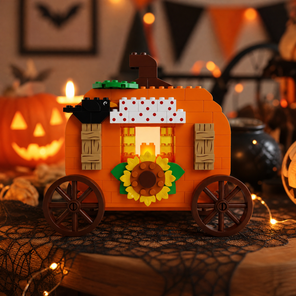 Whimsical Pumpkin Carriage Brick Set | Halloween & Fall Building Kit