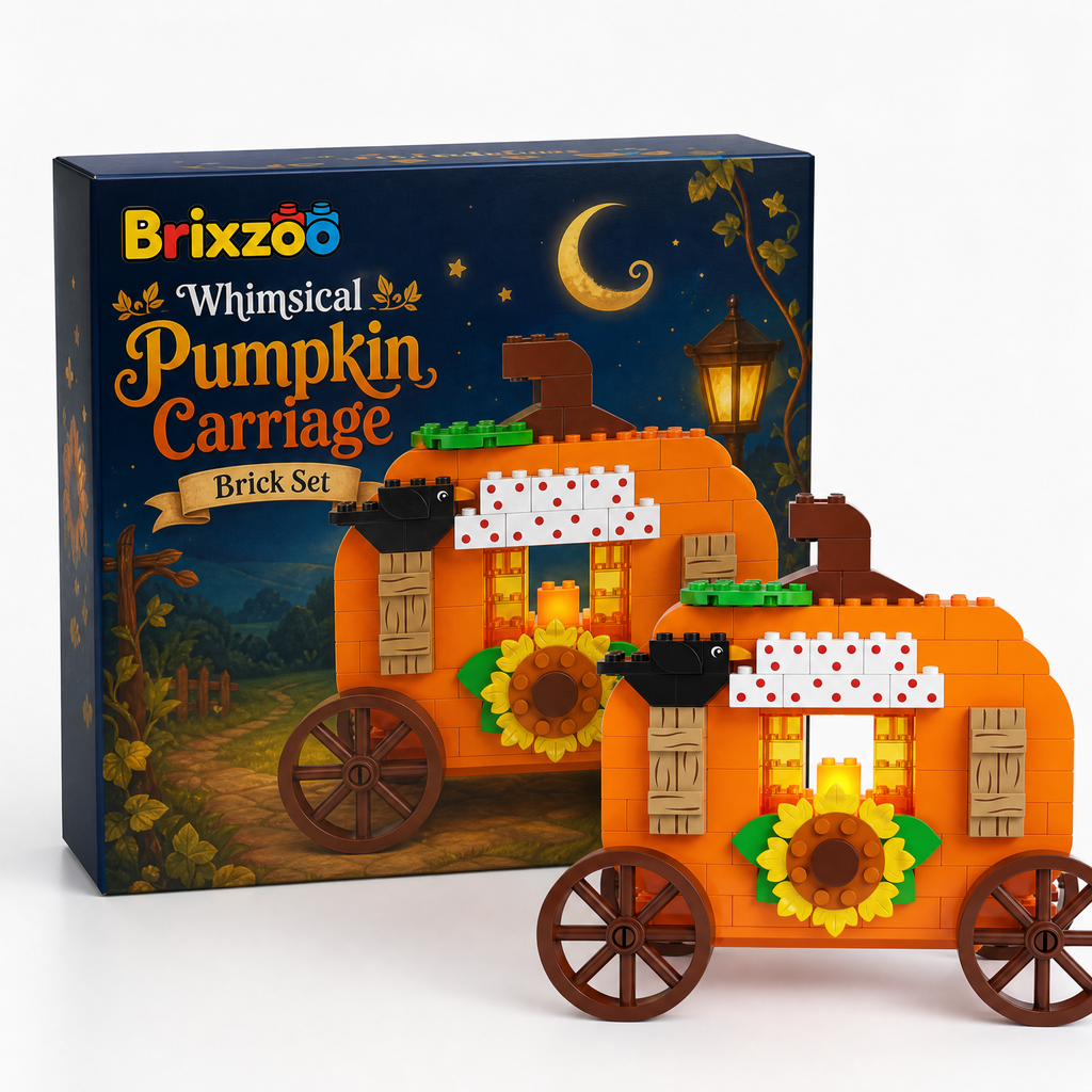 Whimsical Pumpkin Carriage Brick Set | Halloween & Fall Building Kit
