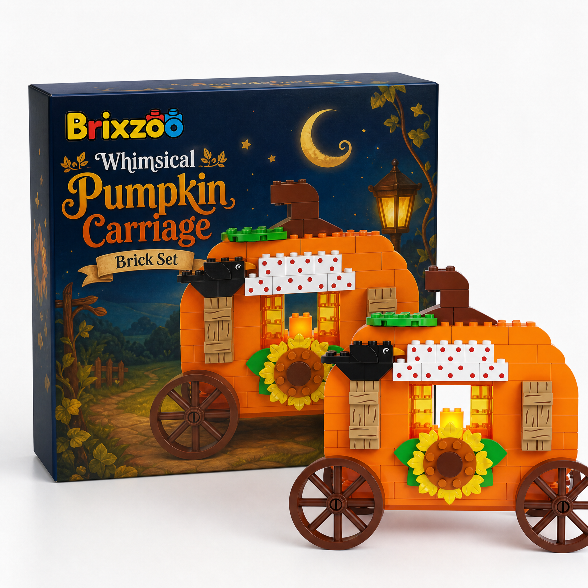 Whimsical Pumpkin Carriage Brick Set | Halloween & Fall Building Kit