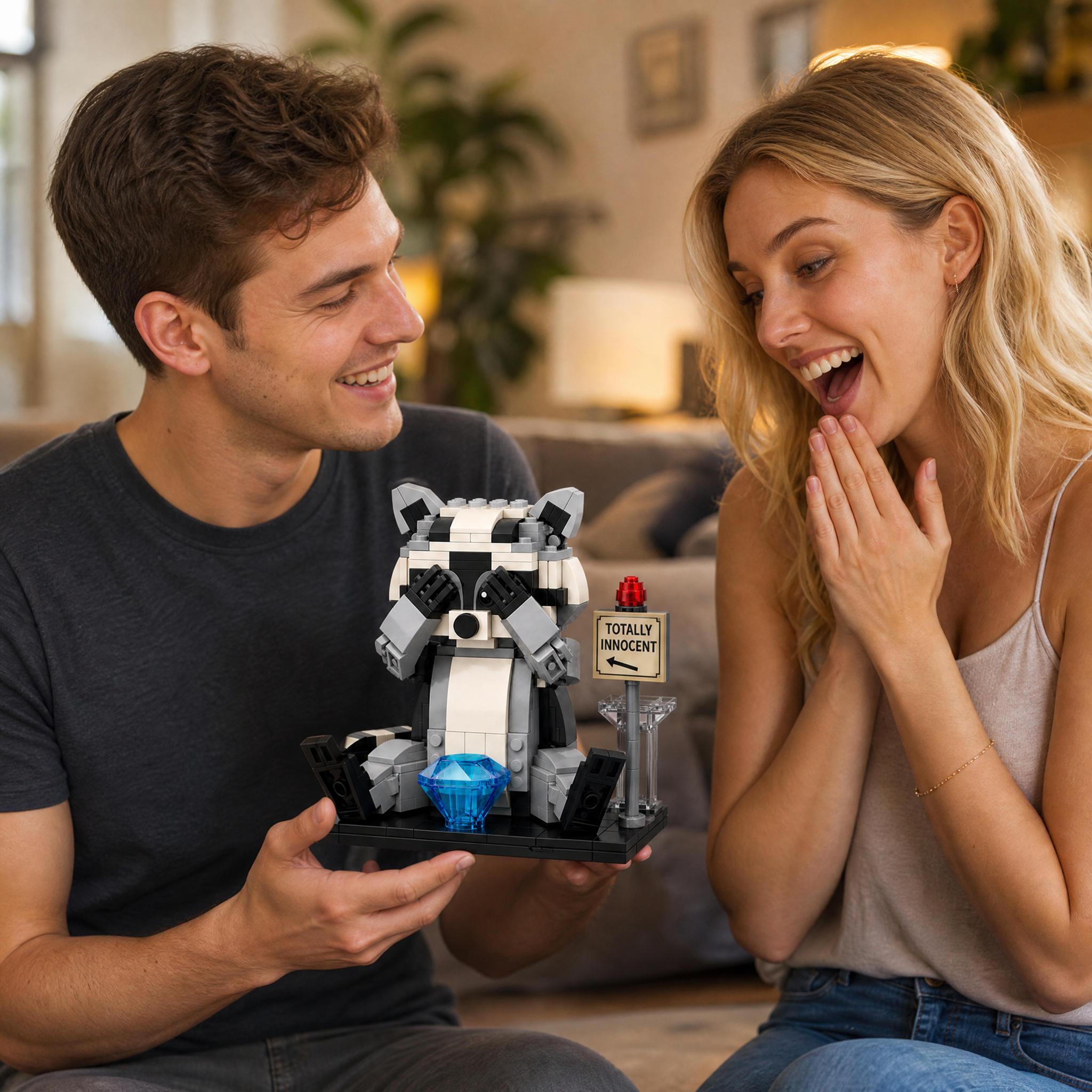 Totally Innocent Raccoon Heist Brick Set | Funny Animal Display Building Kit for Adults