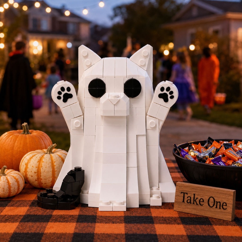 Spooky Ghost Kitty Building Block Set 👻🐈