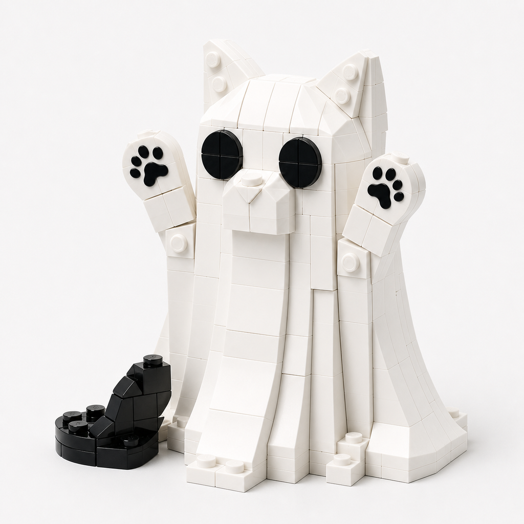 Spooky Ghost Kitty Building Block Set 👻🐈