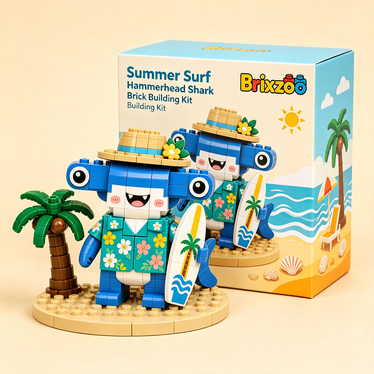 🦈 Tropical Surf Hammerhead Shark Brick Building Kit