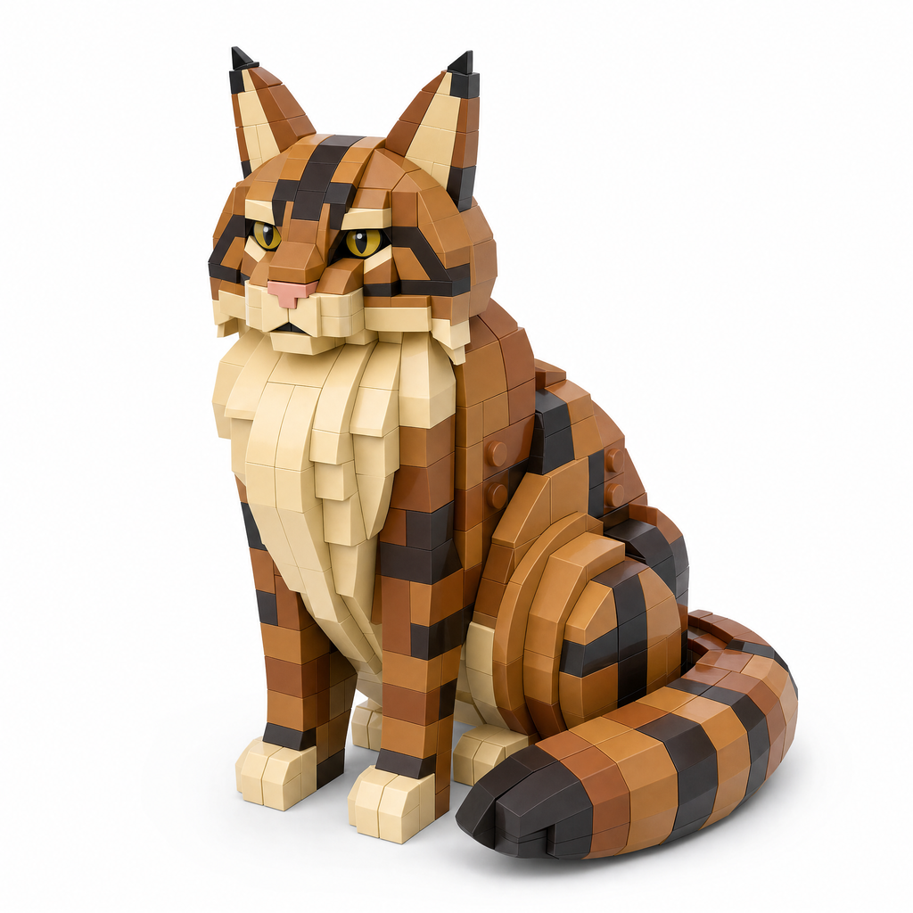 Tabby Maine Coon Cat Building Block Set | Majestic Cat Display Model for Adults