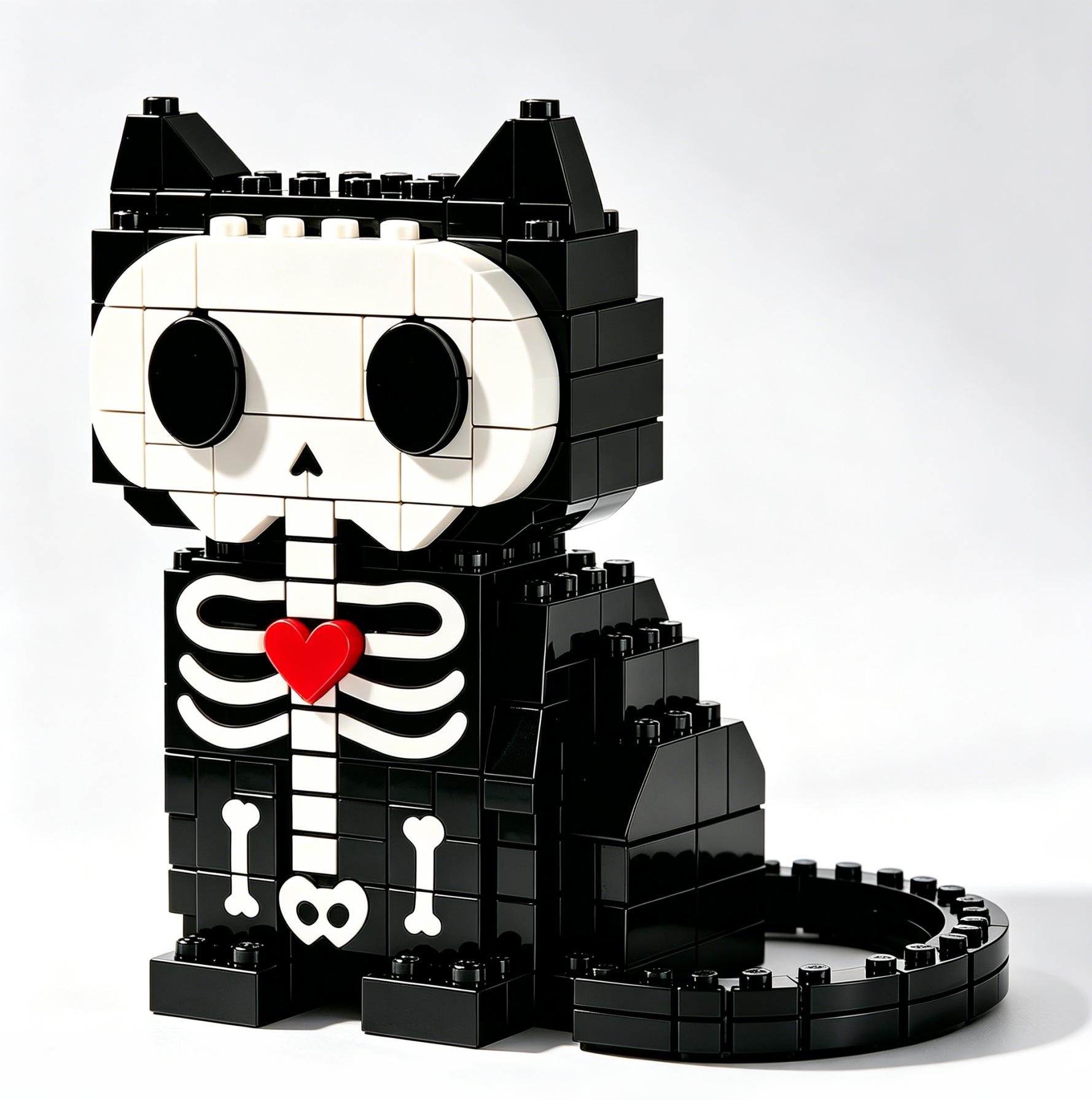 Spooky-Sweet Skeleton Cat Brick Kit 🖤❤️🐾 | Halloween Gothic Building Block Display for Bedroom, Office, Bookshelf & Home Aesthetic Styling