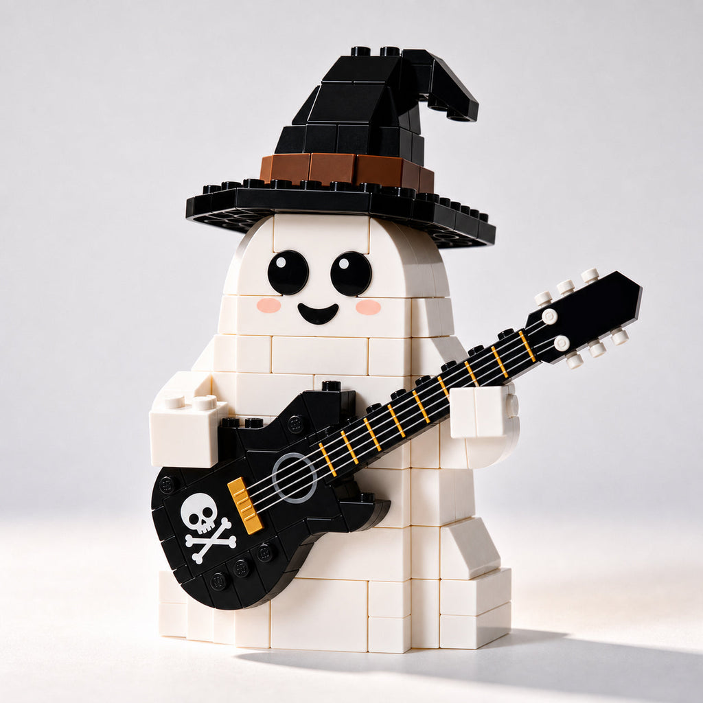 Cute Witch Ghost Building Blocks with Skull Electric Guitar