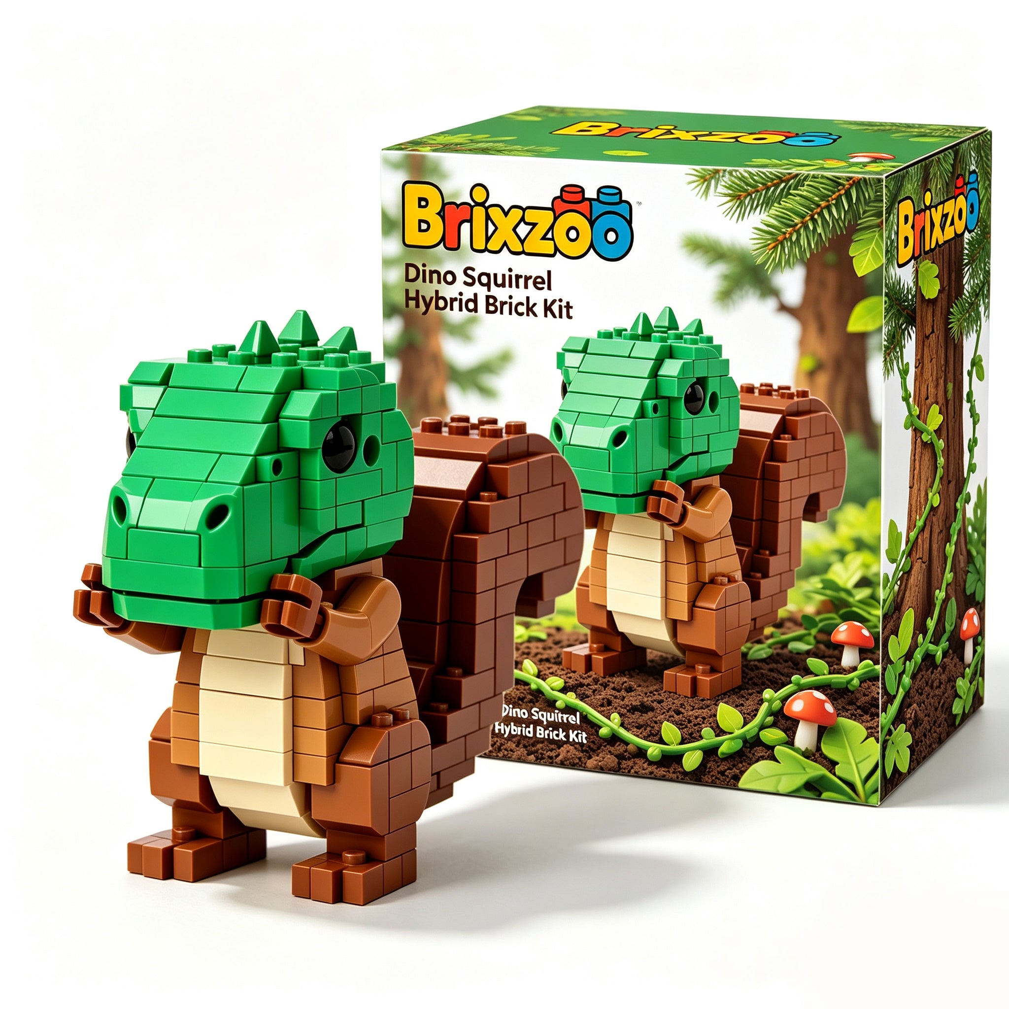 Cute Dinosaur Squirrel Hybrid Building Blocks | Whimsical Woodland Desk Decor