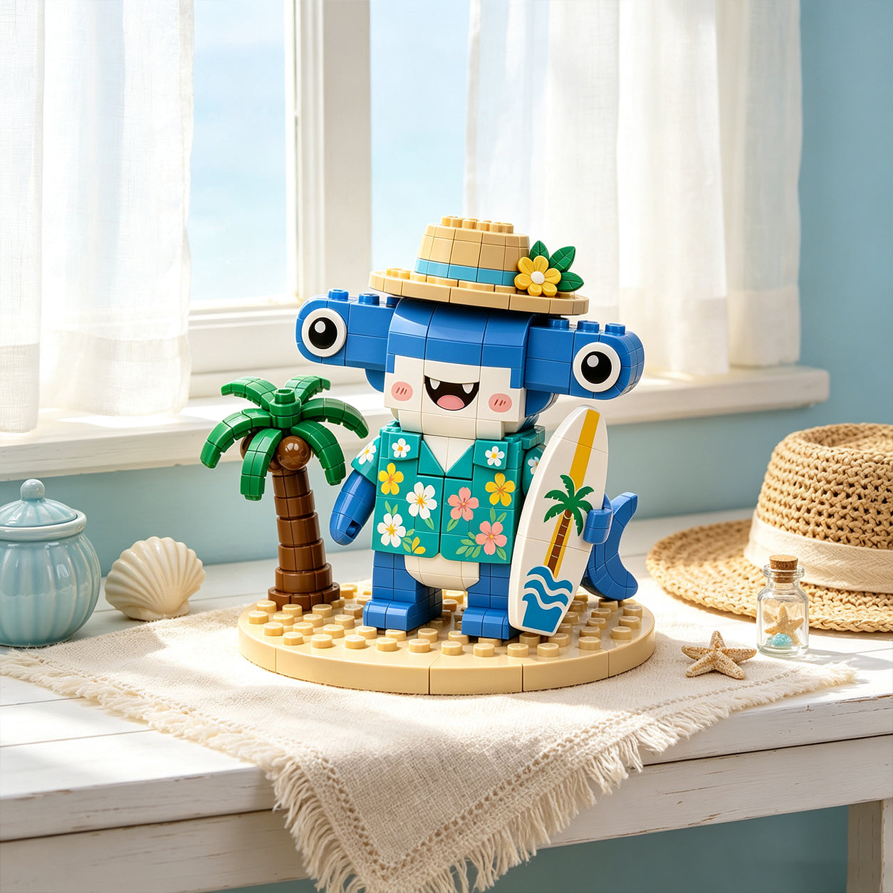 🦈 Tropical Surf Hammerhead Shark Brick Building Kit