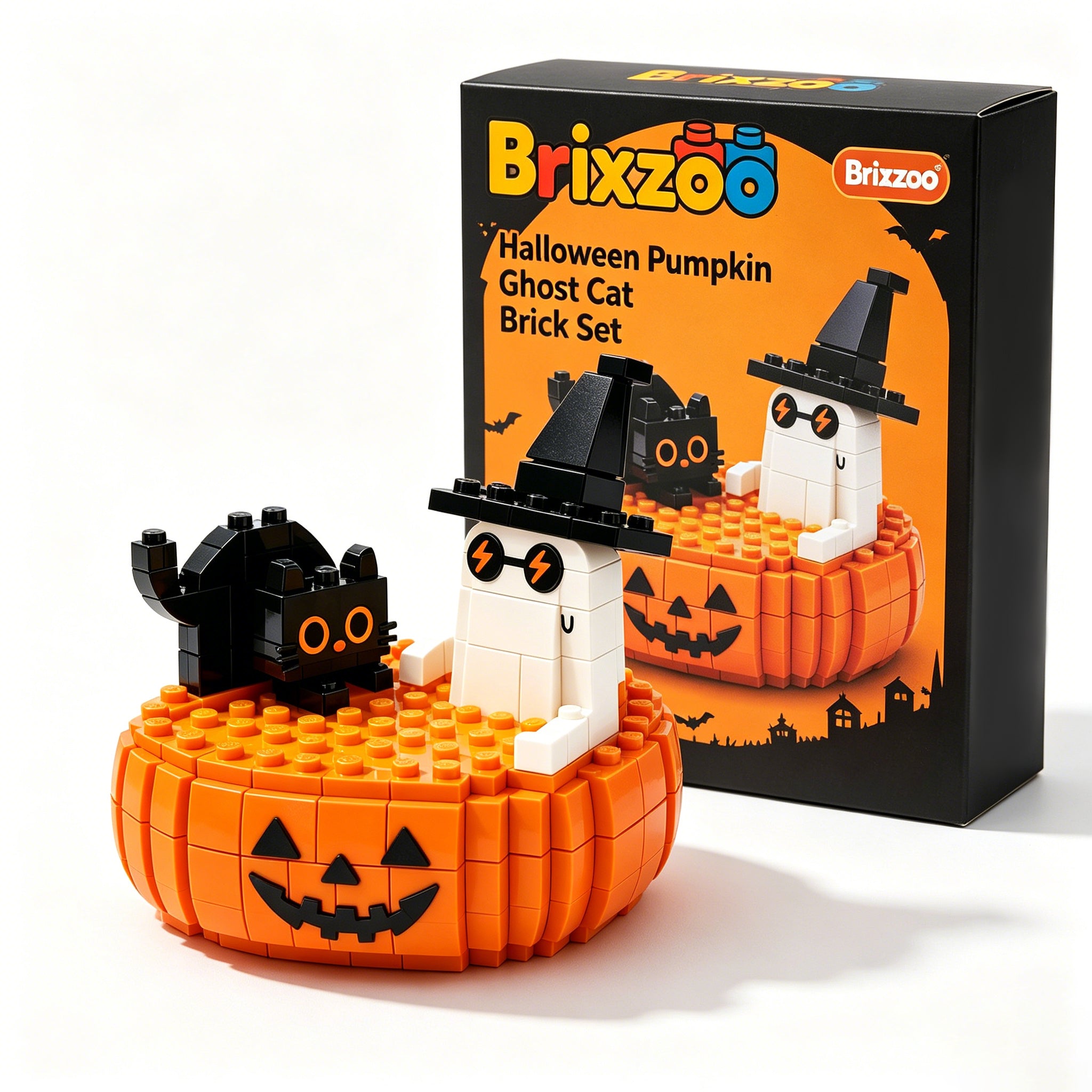 Cool Ghost & Black Cat Jack-o'-Lantern Halloween Building Blocks