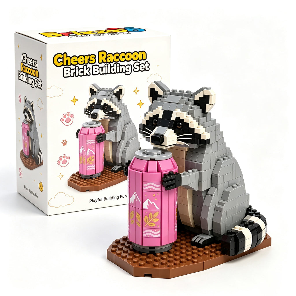 Cheers Raccoon Brick Building Set – Pink Can Display Collectible & Gift