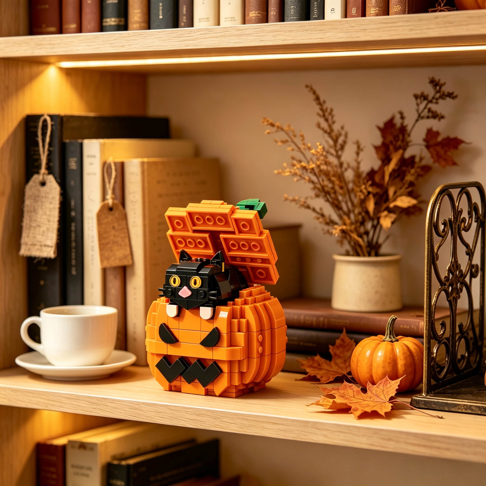 Midnight Cat Pumpkin Brick Set 🐈‍⬛🧡
